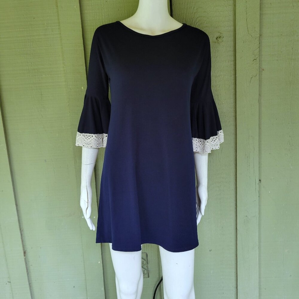 JUDITH MARCH Navy Blue Mini Dress Bell Sleeves 6
